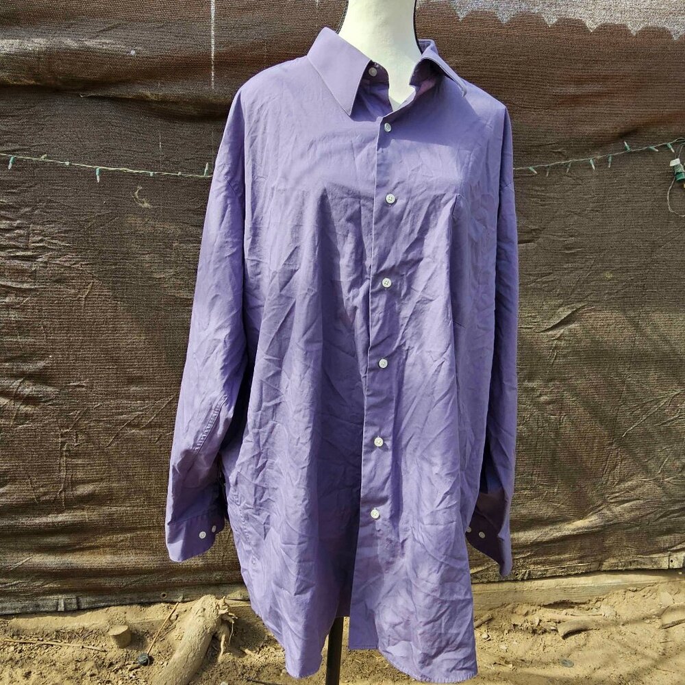 Covington Solid Purple Button Up Dress Long Sleeve Shirt Men's XXL 34/35 18-18.5